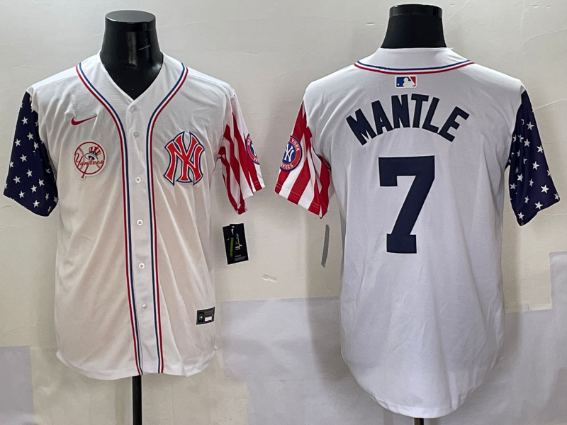 Men 2025  MLB New York Yankees #7 Mantle white jersey style 3->new york yankees->MLB Jersey